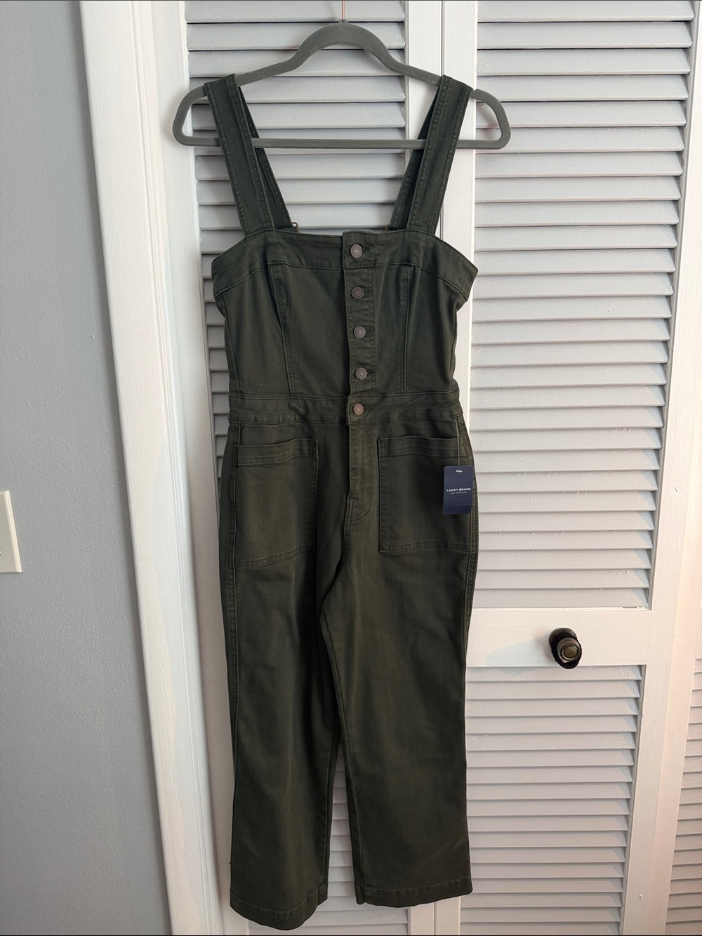 Lucky Brand Olive Utility Button-Front ankle length Jumpsuit